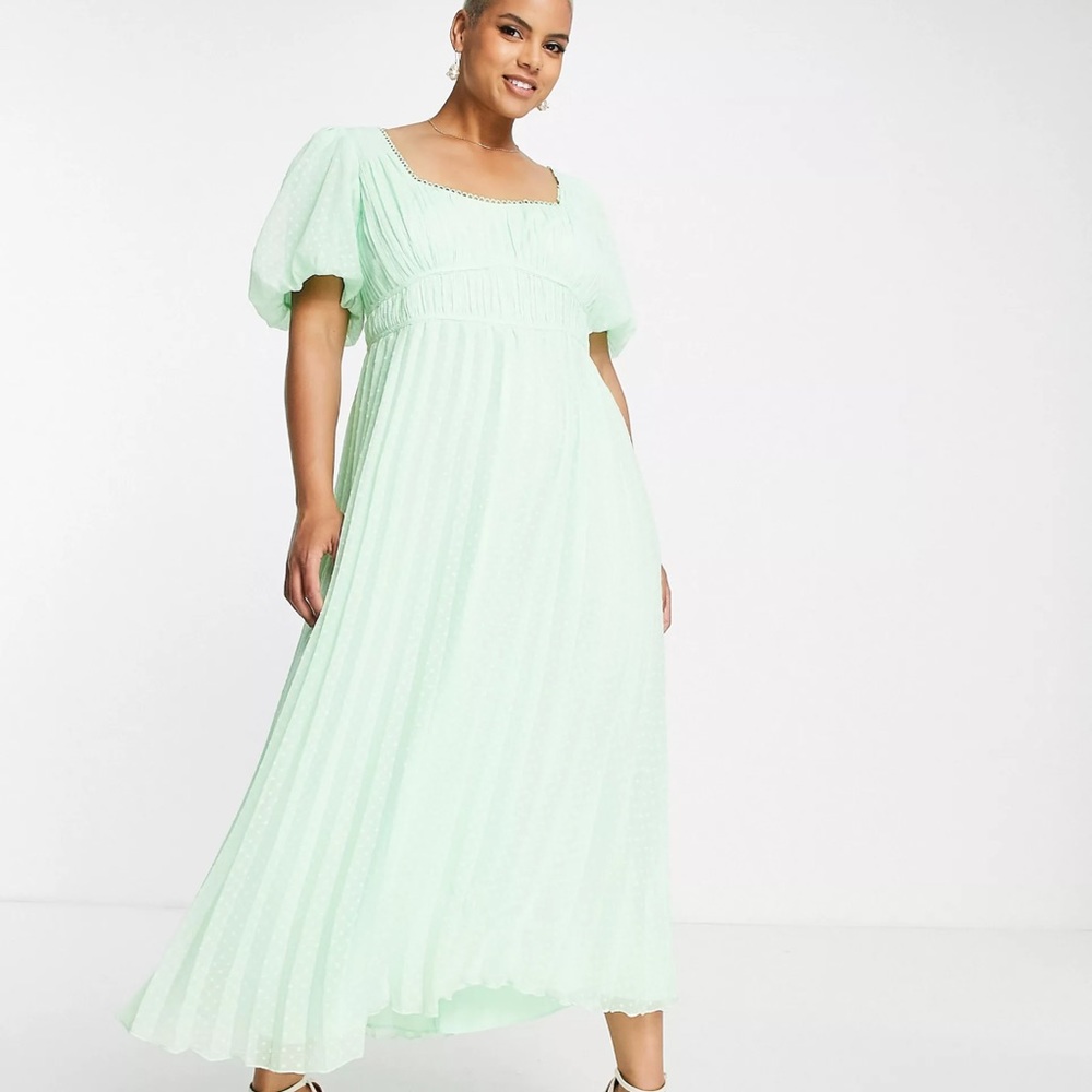 ASOS curve puff sleeve pleated midi dress